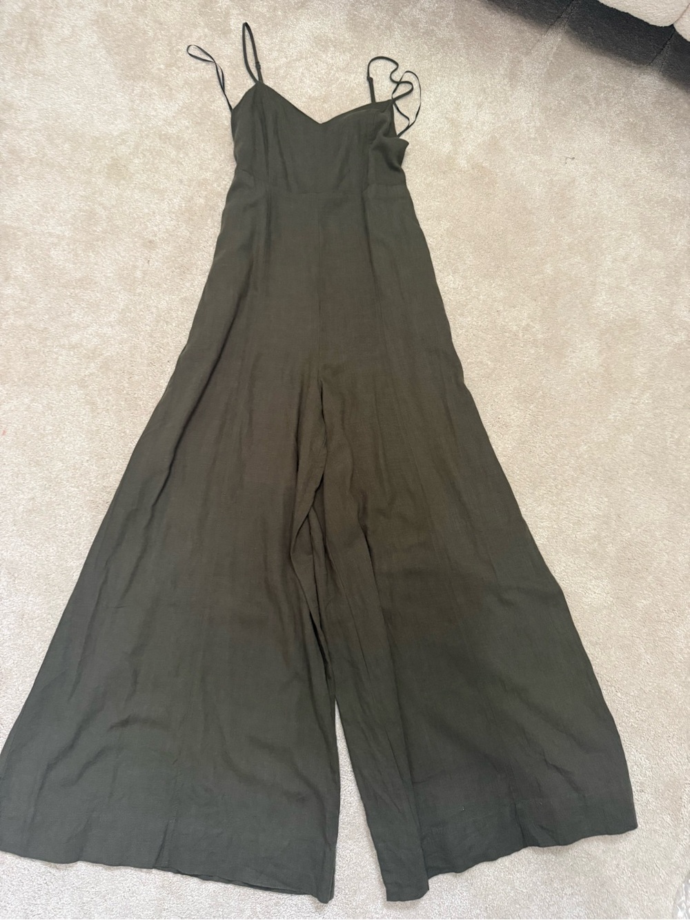 Express Olive Green Wide-Leg Spaghetti Strap Jumpsuit size xs